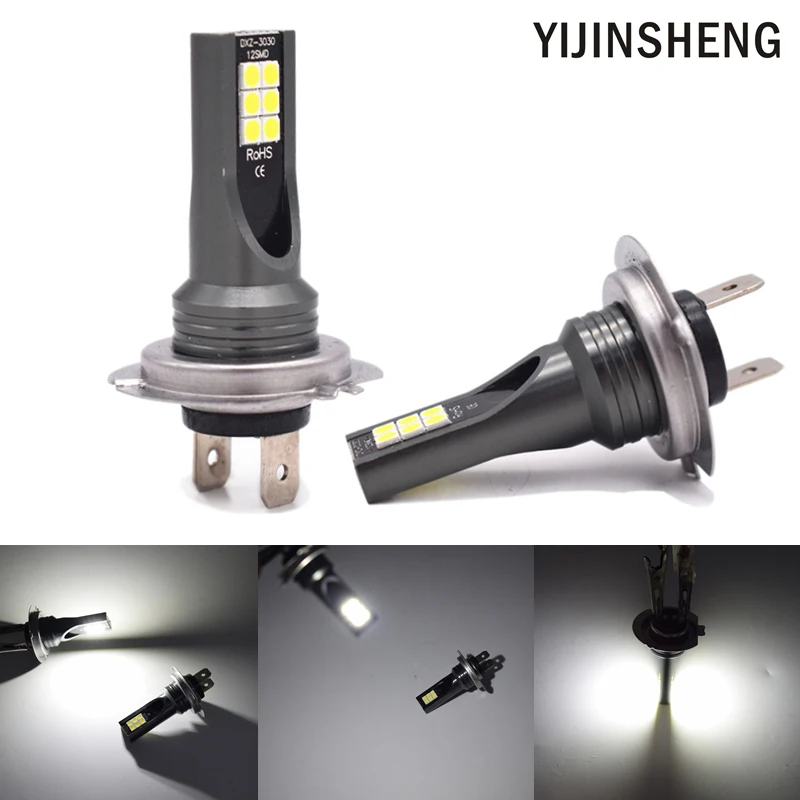 YIJINSHENG H7 H4/HB2 DRL Противотуманные фары светодиодные лампы 60 Вт 3030 SMD супер яркие 6000 К