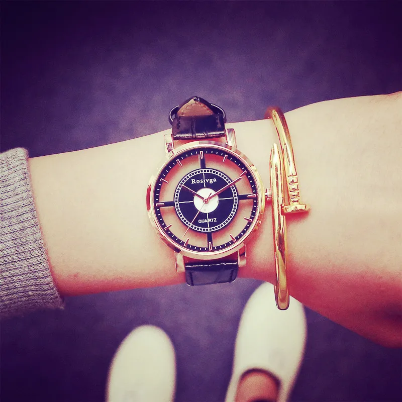 

Big Dial Transparent Hollow Skeleton Simple Quartz Wrist watch Fashion Casual Leather Women Watches Couple Table Dress Watch