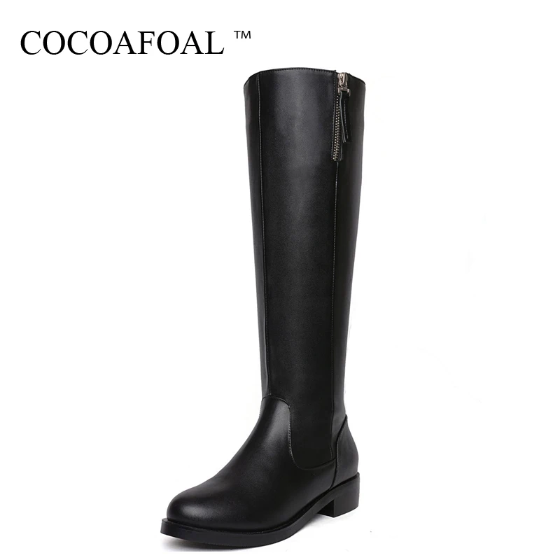 

COCOAFOAL Winter Women's Knee High Boots Woman Knee High Boots Genuine Leather Woman Shoes Plus Size 33 43 Thigh High Boots 2018