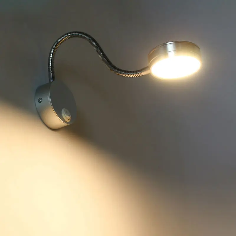

5W 90-260V Mirror Corridor Light Direction Adjustable LED Silver Bedroom Bedside Lamp Reading Wall Lamps With Knob Switch