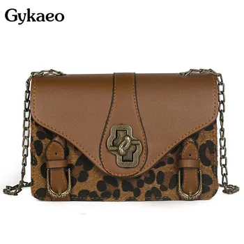 

Gykaeo Luxury Handbags Women Bags Designer Leopard Style Small Shoulder Bag Ladies PU Leather Vintage Flap Brown Messenger Bags