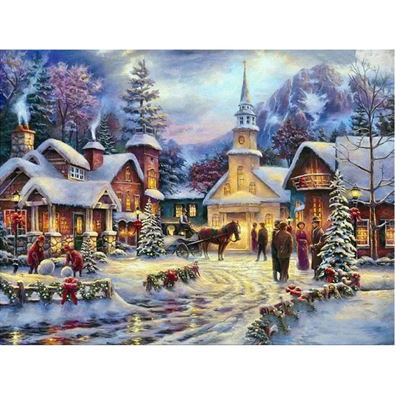 

5D Diy Diamond Painting Cross Stitch people full Square Diamond Embroidery Christmas landscape church pictures Home Decoration