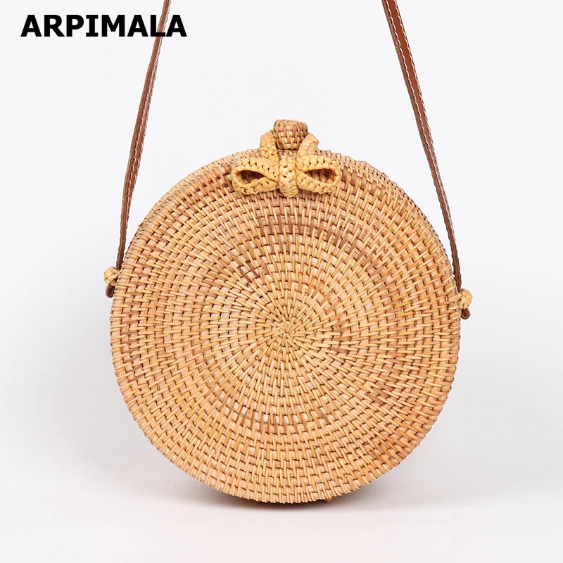 ARPIMALA 2018 Round Straw Bags Women Summer Rattan Bag Handmade Woven Beach Cross Body Bag Circle Bohemia Handbag Bali