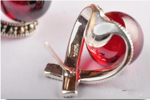 KJJEAXCMY ювелирные изделия из серебра 925 пробы, инкрустированные гранатовые серьги, марказит, красные женские модели