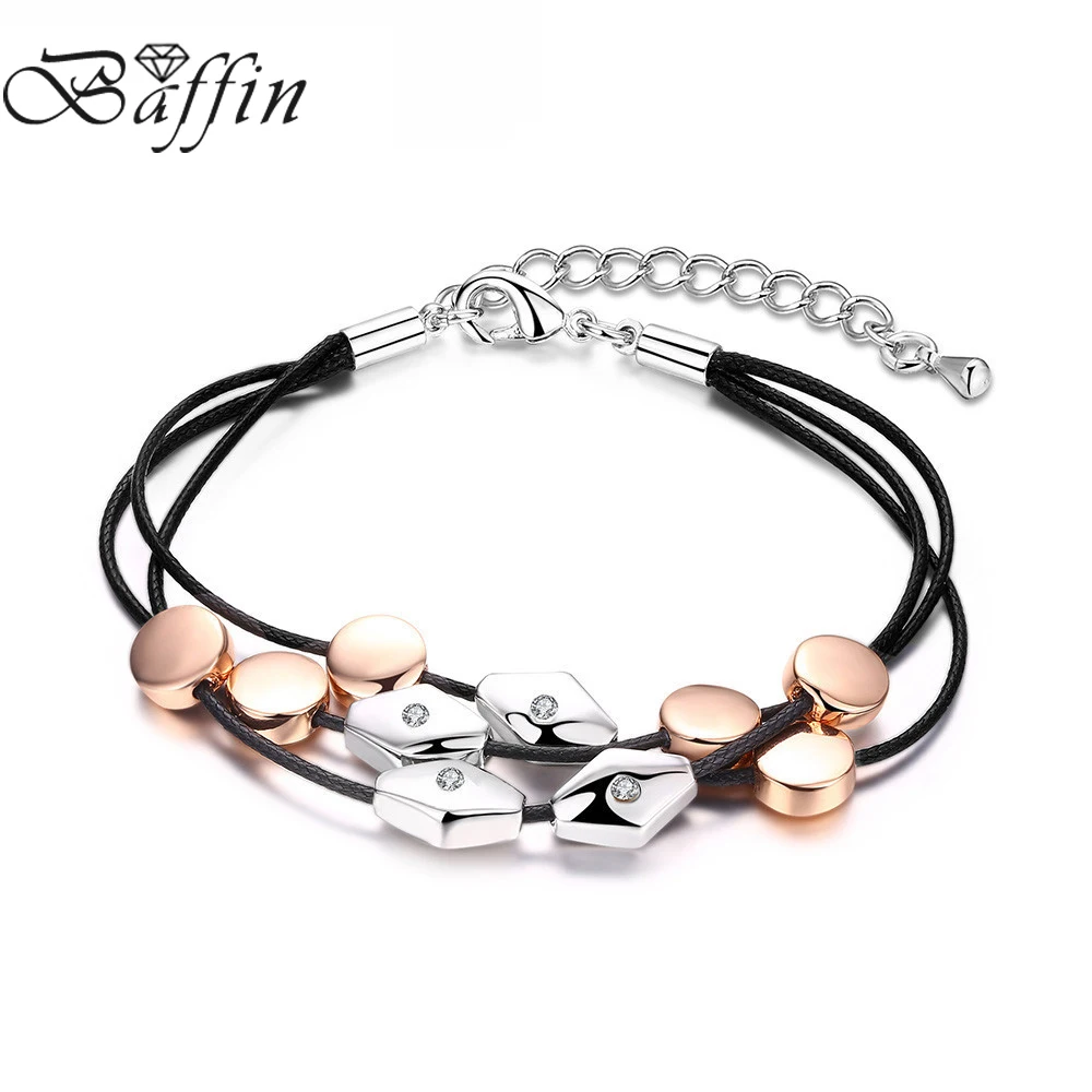 

BAFFIN New Design Silver/Rose Gold Color Beads Pulseras Multi-layer Rope Chain Bracelet Bangles Made With Austrian Crystals