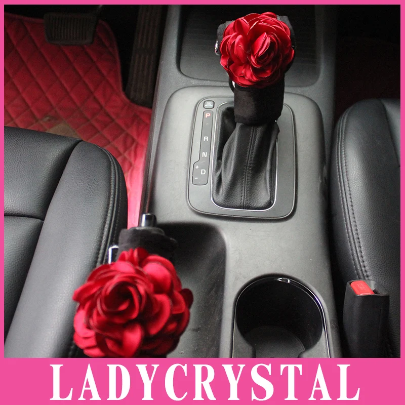 

Ladycrystal Soft Velvet Rose Gear Stick Cover Handbrake Cover Women Girls Ladies Car Styling Gear Shift Collars