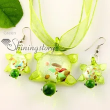sea turtle silver foil blown lampwork murano glass pendants and earrings jewelry sets cheap fashion jewellery