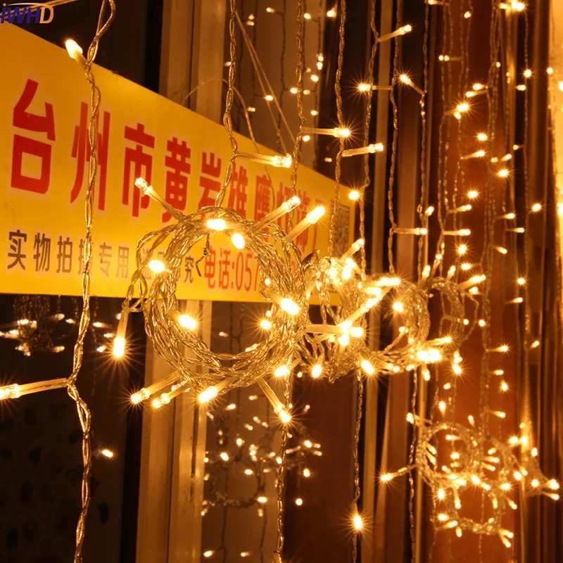 IWHD 4x3M Garland LED Christmas Lights Indoor 110/220V Fairy Light EU/US Plug Luce Navidad LED Cristmas Lights Outdoor Kerst