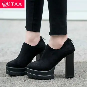 

QUTAA 2019 Women Shoes Platform Super Square High Heel Pointed Toe Fashion Synthetic Spring/autumn Shoes Ladies Pumps Size 34-43