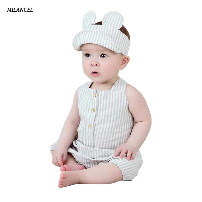 

MILANCEL Baby Clothes Set Infant Boys Stripe Bodysuits and Hat 2 Pcs Set Cute Baby Girl Outfit