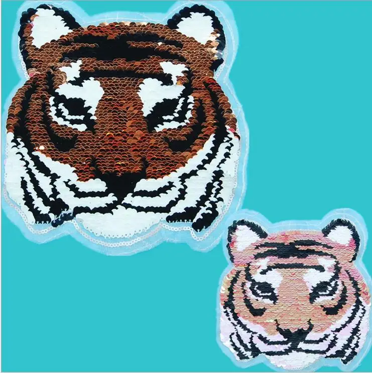 

2017 NEW tiger Reversible Change color Sequins Sew On Patches for clothes DIY Patch Applique Bag Clothing Coat Sweater Crafts