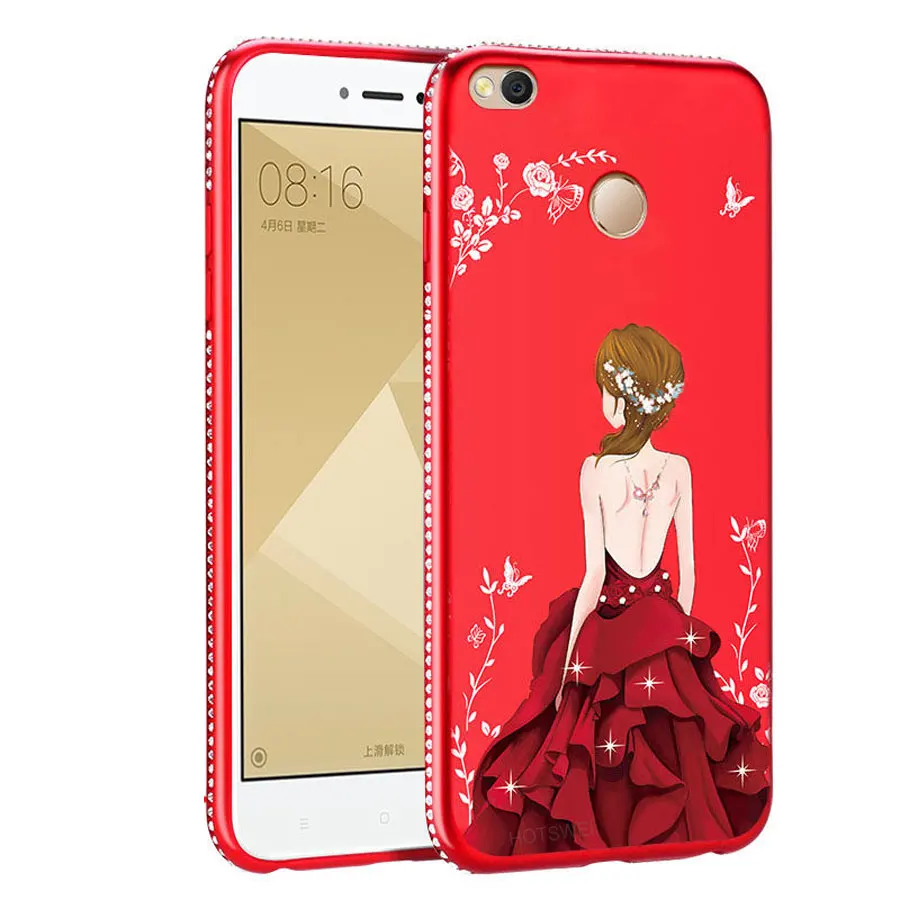 Новые Стразы чехол для Xiaomi Redmi 4X Тонкий 3D рельефный узор защитный + закаленное