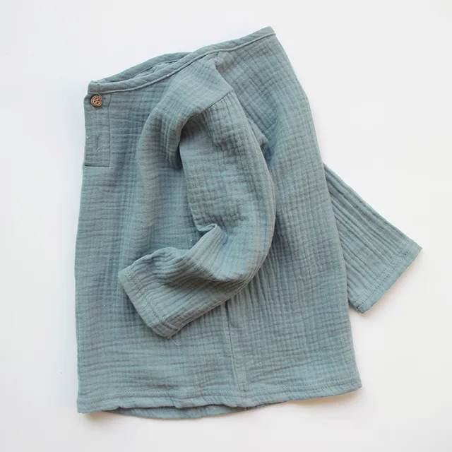 Linen 2018 Cotton Baby Boy Girl Summer T Shirts New Toddler Comfortable Tops Tee Children Clothing Kids Button 80-130CM Height IT-001-blue