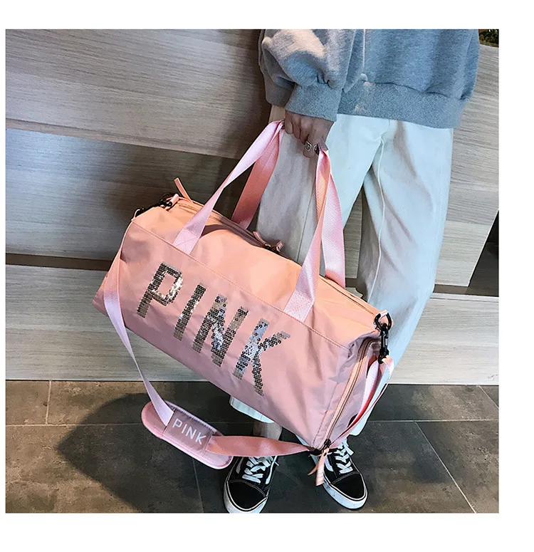 Розовые блестки дорожная сумка с разделителем для сухого и влажного водостойкая короткая поездка дорожные сумки с отсеком для обуви