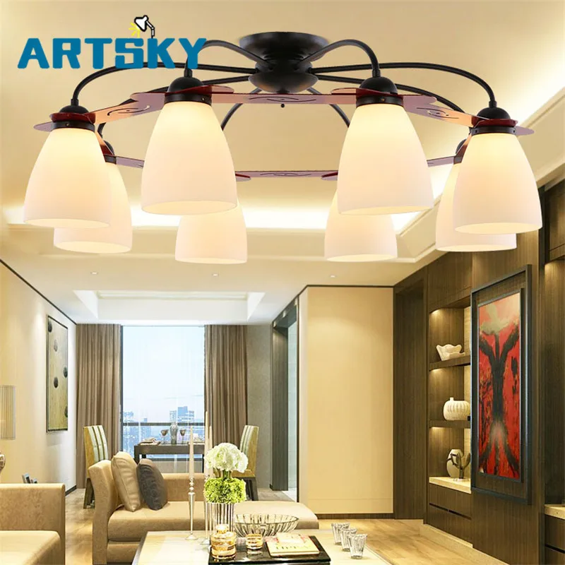 

American Iron Ceiling chandelier modern European bedroom living room lamp restaurant 3/5/6/8 circulars milky lampshade wall lamp