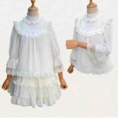 

2016 New Lolita Chiffon Blouse Sweet White Ruffled Loose Women's Top 1 order