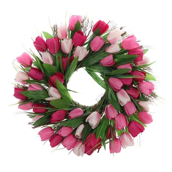 

Artificial Tulip Floral Wreaths Home Garden Wall Hanging Garland Front Door Window Supply for Party DIY Wedding Decoration