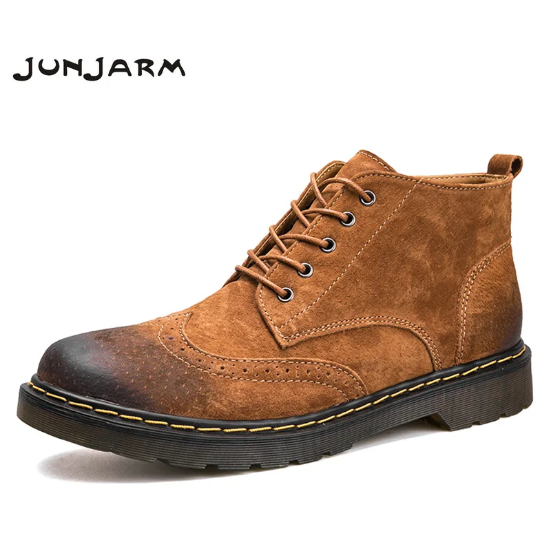

JUNJARM Genuine Leather Men Boots Autumn Winter Men Ankle Boots Fashion Boots Men Lace Up High Quality Vintage Men Work Boots