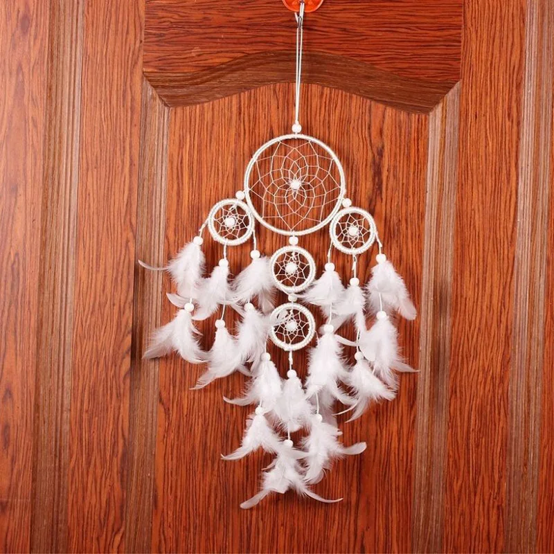 White Dreamcatcher Wind Chimes Indian Style pearl Feather Pendant Dream Catcher Gift
