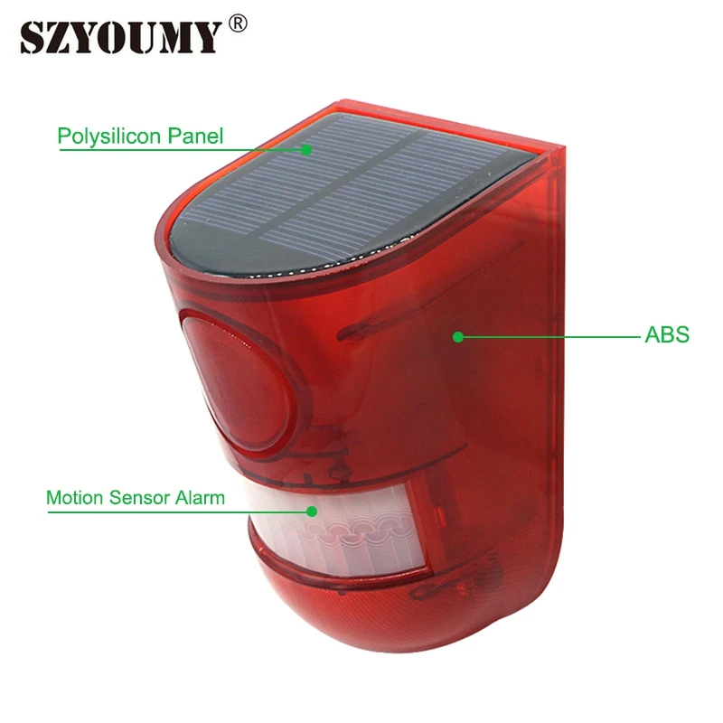 

SZYOUMY Solar Alarm Lamp Warning light Sound 6led Red Light IP65 Waterproof Motion Sensor Solar Caution Lights