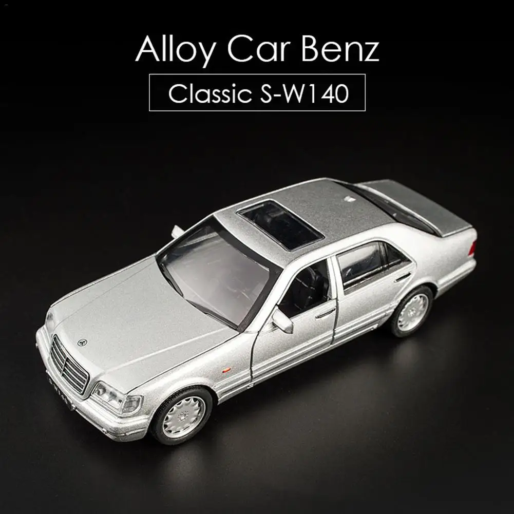 1:32 Mercedes-Benz S-W140 модель автомобиля из сплава звуковой светильник вытяжной игрушечный автомобиль подарки для детей