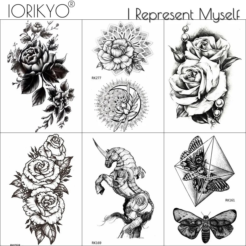 IORIKYO черная хна цветок цепи временные татуировки наклейки женский боди арт рука