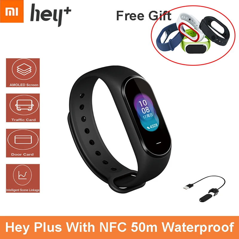 

Extra Free Strap Xiaomi Hey Plus 1S Smartband 0.95 Inch AMOLED Color Screen Builtin Multifunction NFC Heart Rate Monitor Hey+