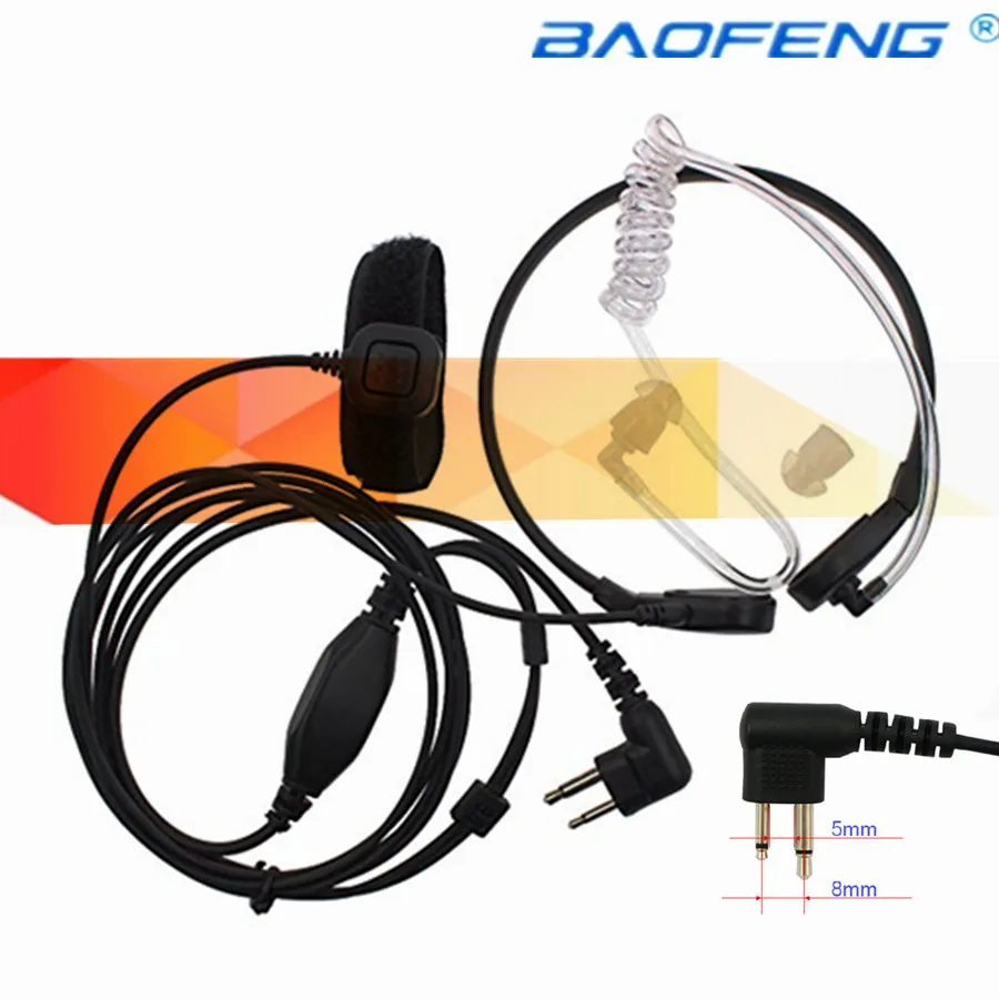 2 Pin Headset FBI Throat Mic Vibration Microphone Earpiece for Two Way