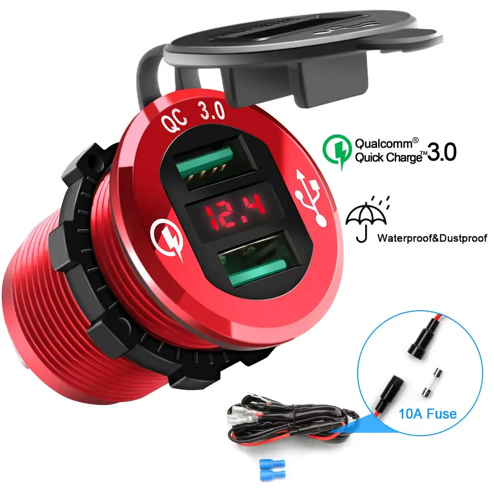Двойное автомобильное зарядное устройство USB QC3.0 со светодиодным вольтметром для