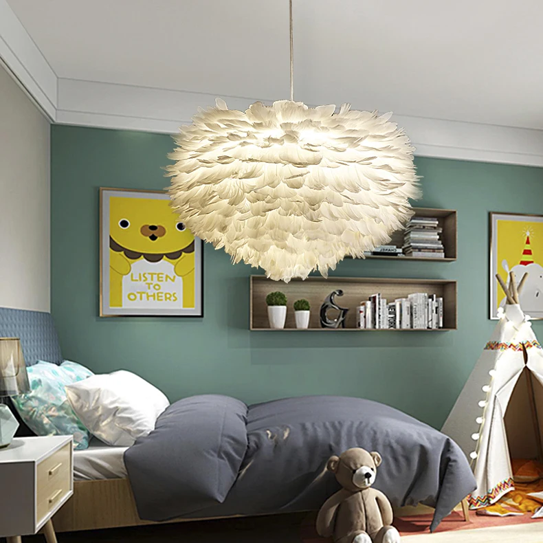 Подвесные светильники E27, романтическая Подвесная лампа с перьями для спальни, гостиной, подвесной светильник с гусиным пером