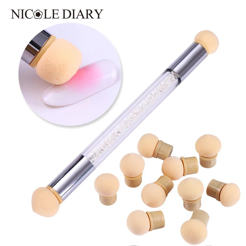 

Double-ended Gradient Shading Pen Dotting Brush Sponge Head Rhinestone Handle Nail Art Tool with 10pcs Replaceable Sponge