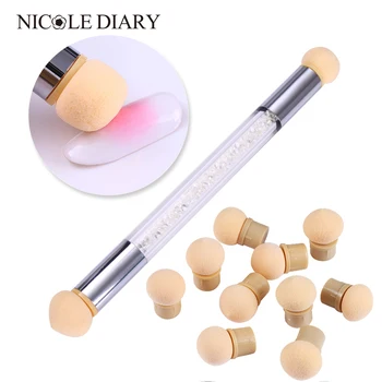 

Double-ended Gradient Shading Pen Dotting Brush Sponge Head Rhinestone Handle Nail Art Tool with 10pcs Replaceable Sponge