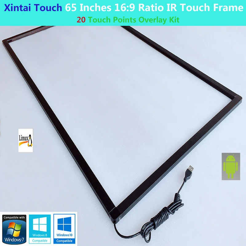 Xintai Touch 65 дюймов Соотношение 16:9 20 точек касания мультитач ИК сенсорная рамка, инфракрасная сенсорная панель, Plug& Play