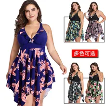 Женский купальник бикини плюс размер из двух частей женский купальник на бретельках бандажная пляжная одежда цветочные оборки купальный костюм XL-5XL