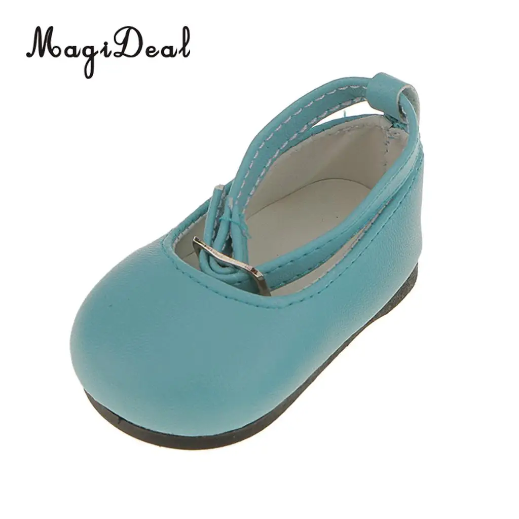 MagiDeal Cute 1Pair Patent Leather Pump Dolly Flat Ankle Strap Shoes w/ Bow for 18 Inch America Girl Doll Pretty Dress 6Colors