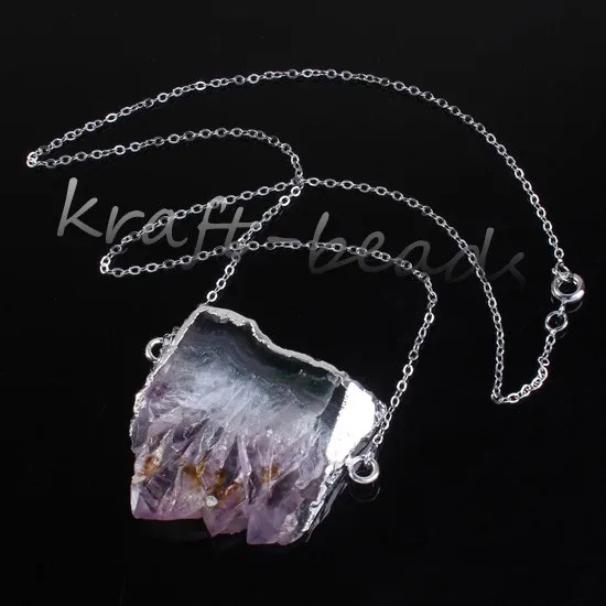Natural Gnergy Gemstone~ Double Buckle Irregular Shape Pendant Natural Purple Amethysts Quartz Stone Necklace Fashion Jewelry 9 AA00409002304d