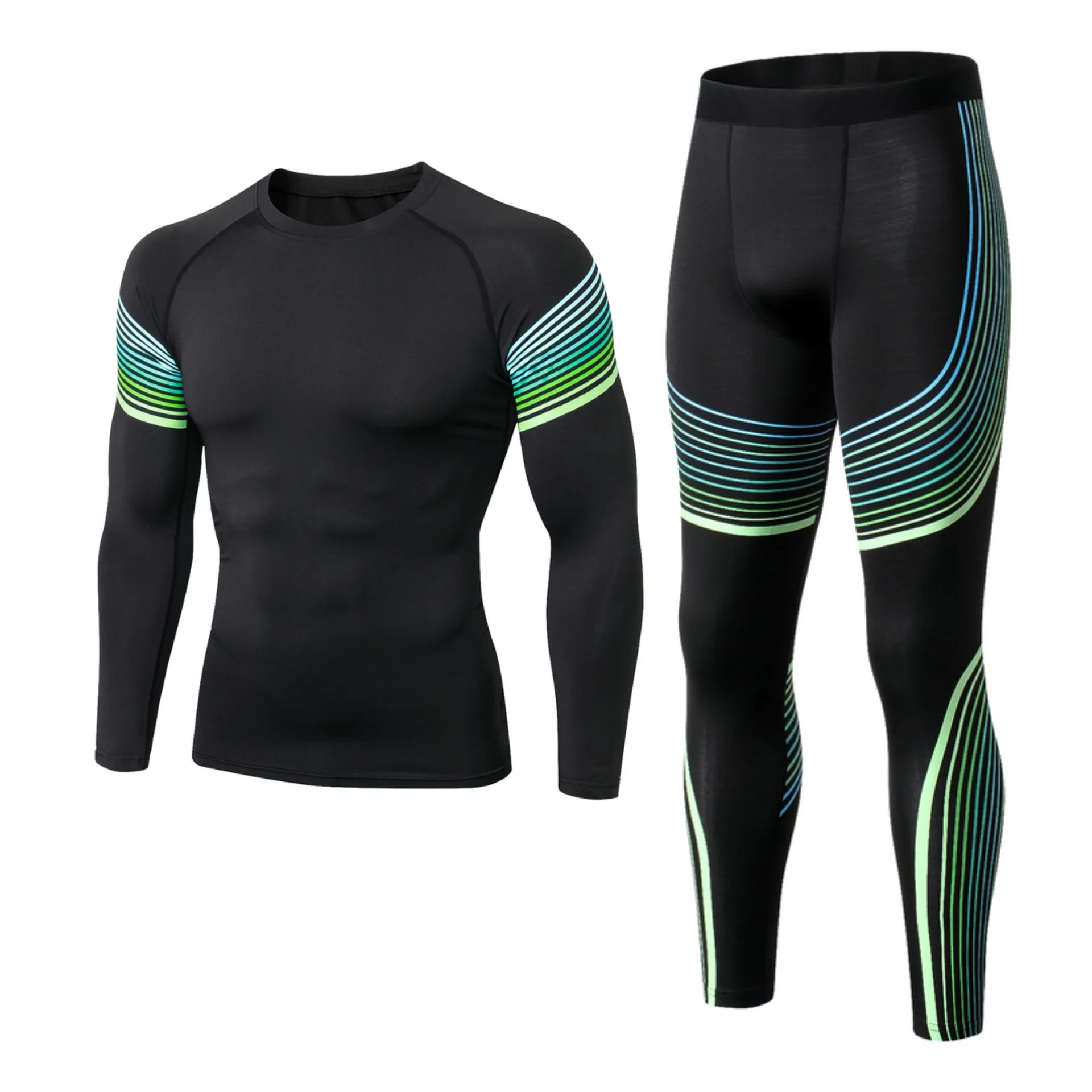 

Sports Fitness Tight Men's Compression Run Jogging Suits Clothes Sports Set Long T Shirt and Pants Gym Fitness Workout Tights