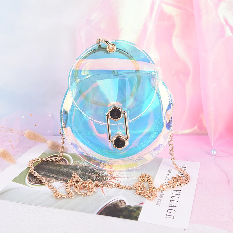 1PCS Teenage Girl Crossbody Shoulder Bag Hologram Shine Leather Laser Bag Holographic bag Sweet Metal Ring Handle Laser Bag