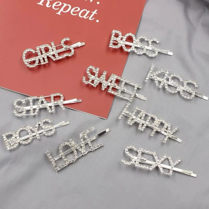 

Fashion Luxury Crystal Rhinestones Hair Clips Leopard Acrylic Hairpin Hair Accessories for Women Letters Hairgrip Headwear