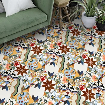 

20*100cm*5pcs 3D Flowers Pattern Retro Tiles Wall Sticker Kitchen Bathroom Poster Self-adhesive Floor Glass Art Mural Wallpaper