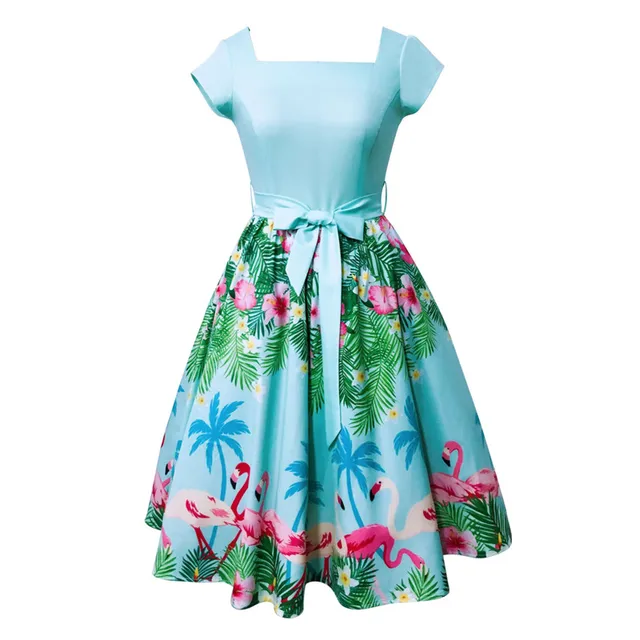 Flamingo Print Dames Stijlvolle Vintage Korte Mouw Nieuwe Pin Mode byf6Y7gmIv