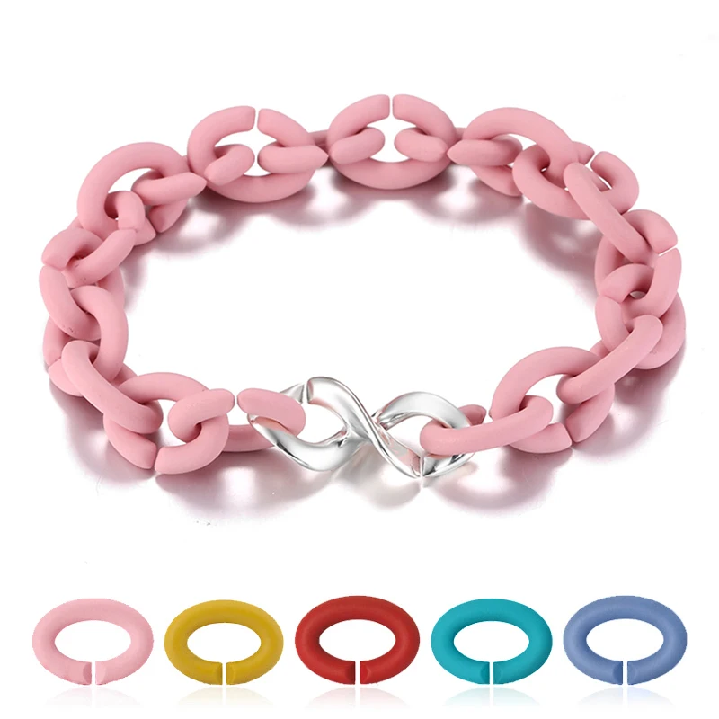 

925 Sterling Silver lucky number 8 beads Men Bracelet 10 color Hard Rubber Bracelets Fashion accessories for women handmade gift