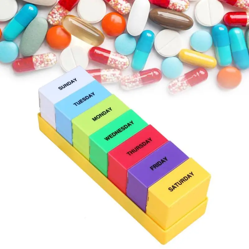 1 шт Портативный Pill Box красочные еженедельная таблетки Дело наркотиками отсек