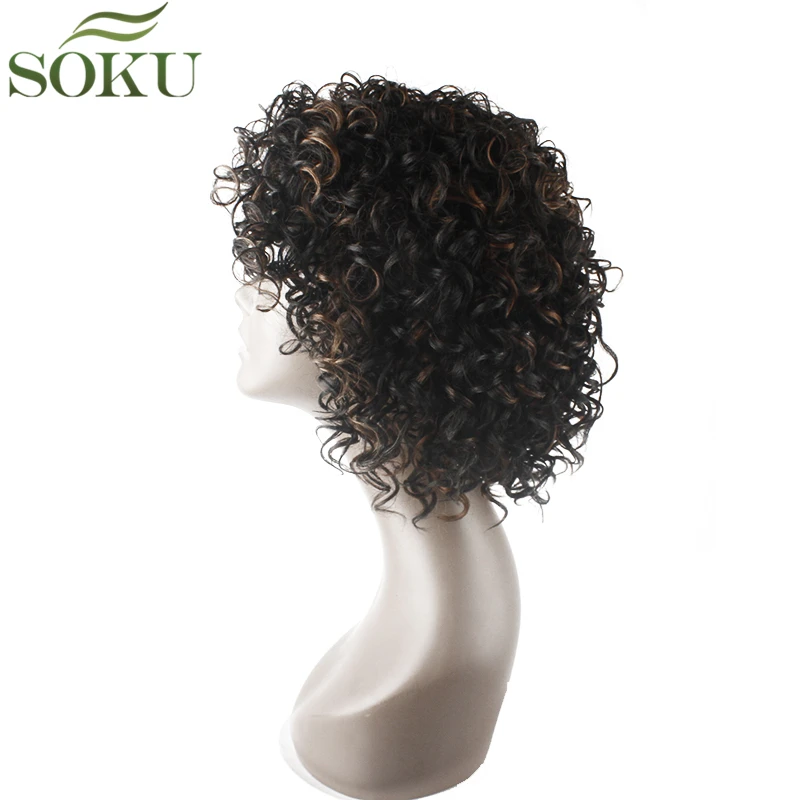 

SOKU Kinky Curly Synthetic Wig For Black Women 150% Density Heat Resistant Fiber Natural Black Hair Wigs Africa America Wigs