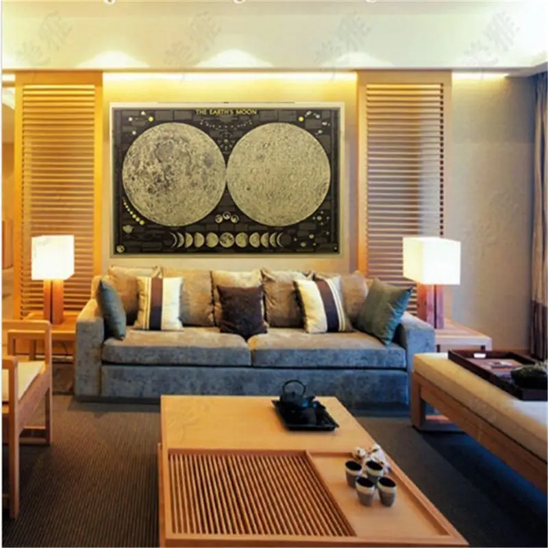 

1pcs 72X45cm Moon Vintage Paper Wall Sticker Decal Wall Poster Globe World Map Wallpaper Unique Living room study decoration