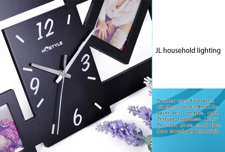 New Black Multi Picture Photo Frame Wall Clock 10