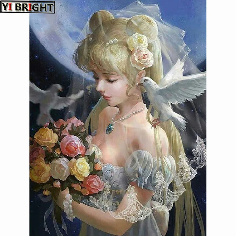 

DIY Diamond Embroidery Catoon Maiden & Pigeons diamond painting Cross Stitch Mosaic Patterns Round Rhinestone Home decor gift