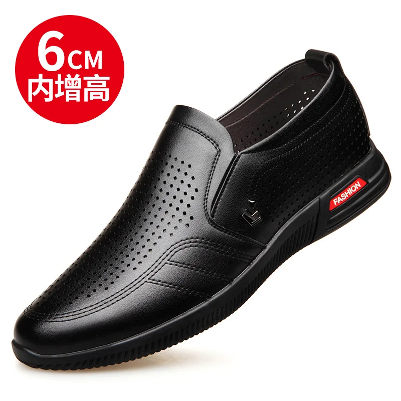Augmenter Heel Sur Bateau Mocassins Des Cuir D'été Véritable Mens flat En Hommes 6cm height height Confortable Casual Glissement Flat Respirant Hauteur Chaussures Heel 6cm De qOnxxaES