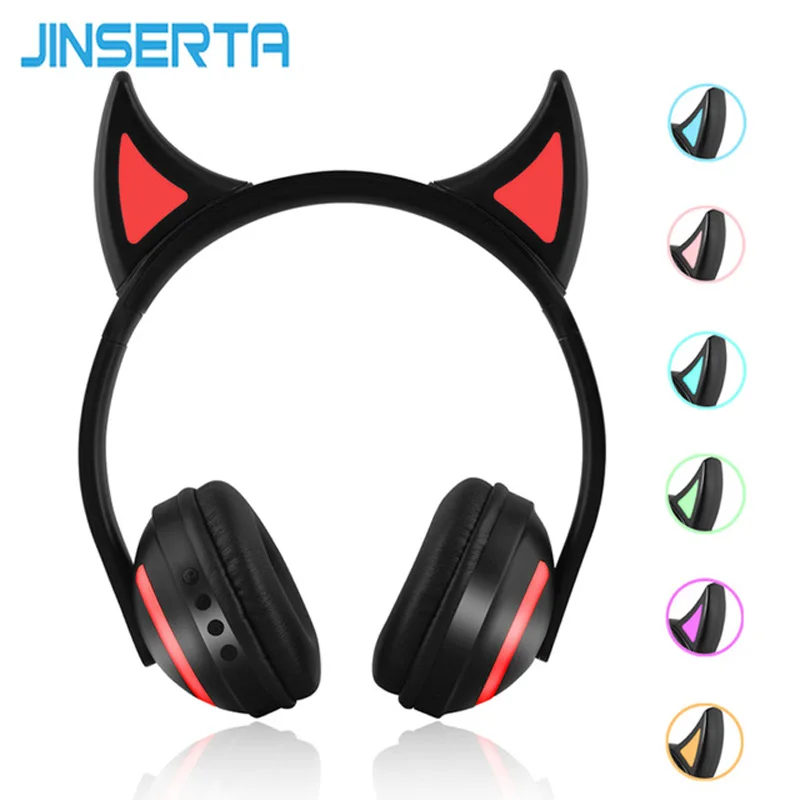 

JINSERTA Foldable Flashing Glowing Kids Headphones Gaming Headset Devil Earphone with LED light For Laptop Computer Mobile Phone