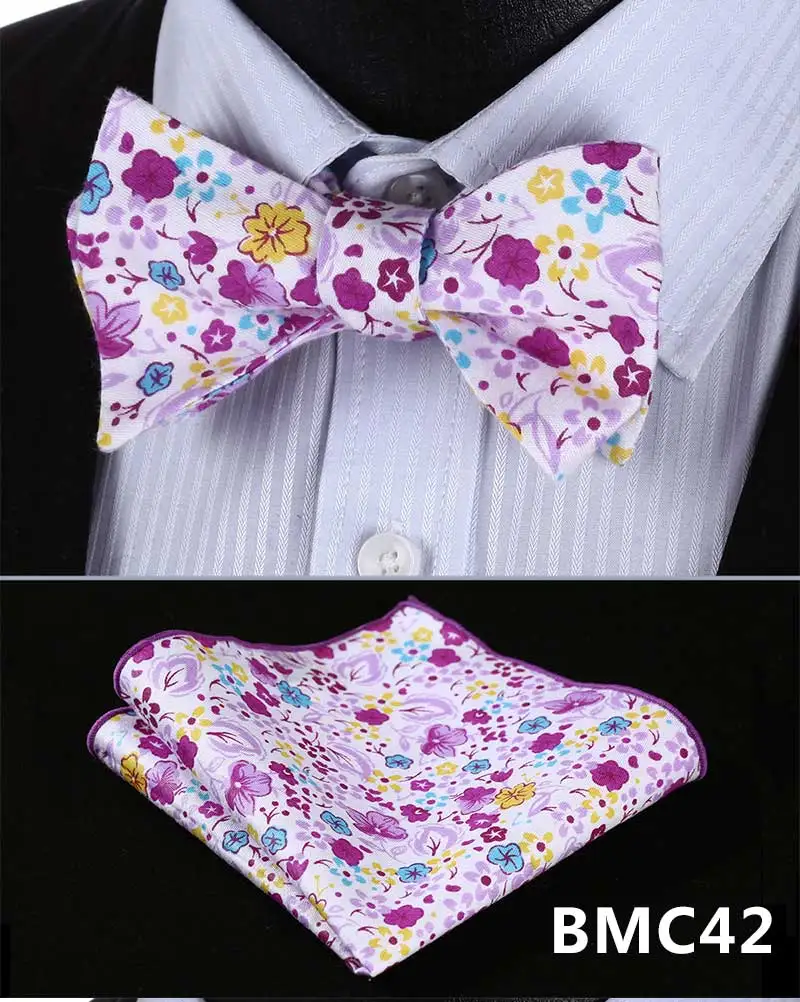Цветочный Цветок Хлопок Свадебные самостоятельно галстук-бабочка носовой платок Набор# BMC3 карманные Квадратные Классические Вечерние свадебные - Цвет: BMC42
